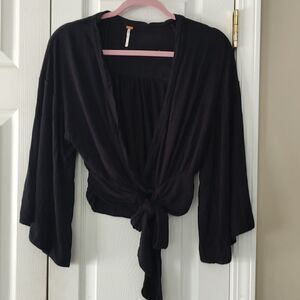 FREE PEOPLE Bell Sleeve "That's A Wrap" Crop Black Top  Sz XS